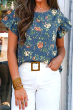 Load image into Gallery viewer, 🖤 PRE-ORDER🖤Summer Time Ruffled Short Sleeve Floral Denim Top
