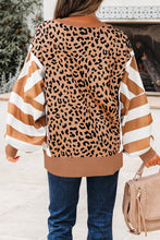 Load image into Gallery viewer, Khaki Leopard Striped Patchwork Loose Sweatshirt
