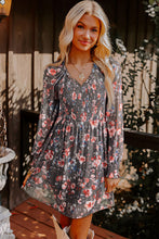 Load image into Gallery viewer, Brown Frilly Smocked Bodice Floral Mesh Mini Dress : Preorder( tat3/5wks)
