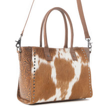Load image into Gallery viewer, PREORDER~ Western Belle Leather Bag In Hairon Chestnut &amp; Pearl Glow
