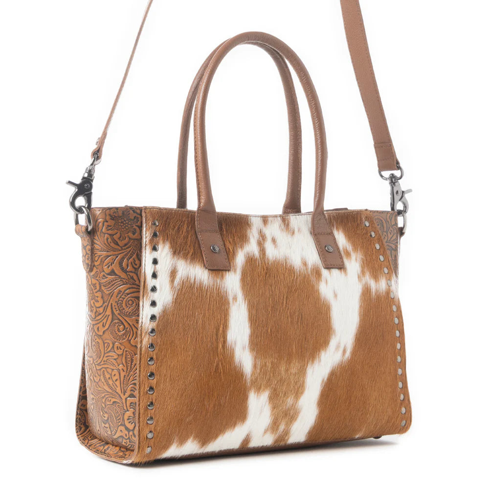 PREORDER~ Western Belle Leather Bag In Hairon Chestnut & Pearl Glow