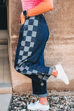 Load image into Gallery viewer, Frankie Checkered Side Panel Patchwork Drawstring Loose Denim Pants
