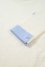 Load image into Gallery viewer, Emily Plaid Heart Embroidered Cuffed Drop Shoulder Crew Neck Sweater
