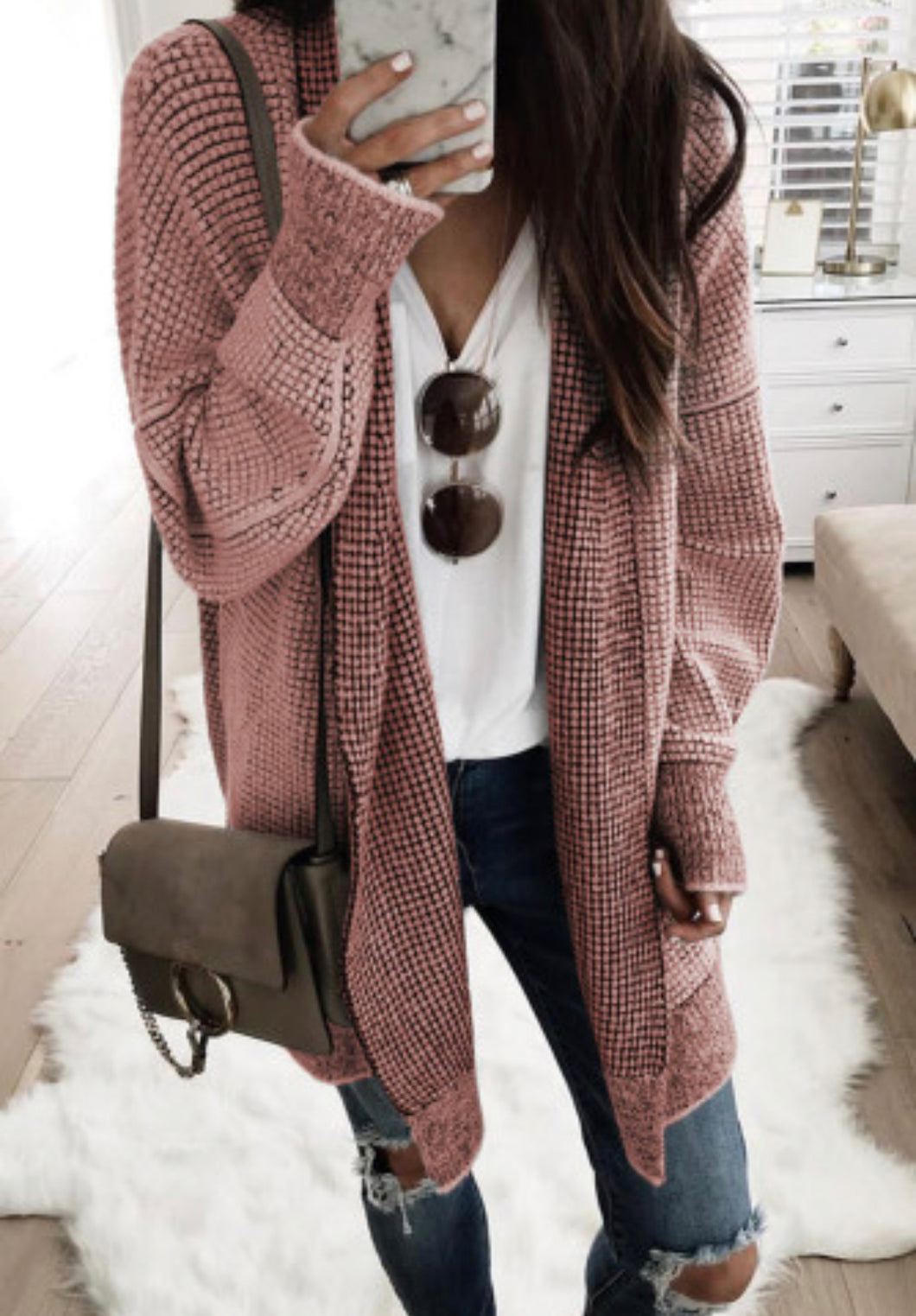 Mauve chunky knit Cardi