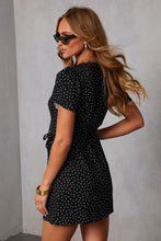 Load image into Gallery viewer, 🖤 PRE-ORDER🖤 Leann Black Polka Lace Trim Wrap Mini Dress
