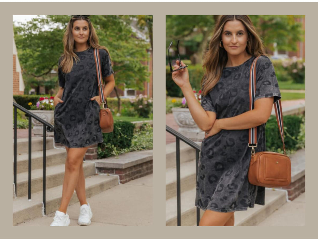 Vintage washed gray leopard dress