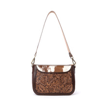 Load image into Gallery viewer, 🩷PRE-ORDER🩷 Copper Crest Handtooled Hairon Leather Clutch In Saddle Walnut
