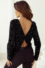 Load image into Gallery viewer, Callie Sequin Long Sleeve Cutout Back Top
