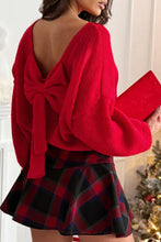 Load image into Gallery viewer, Festive Bow Backless Bubble Sleeve Sweater
