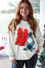Load image into Gallery viewer, Evergreen Tree Pearls &amp; Plaid Patched Lightweight Sweatshirt
