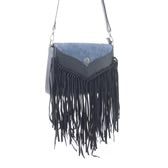 PREORDER~ Wild West Fringe Leather Crossbody Bag In Ash Denim