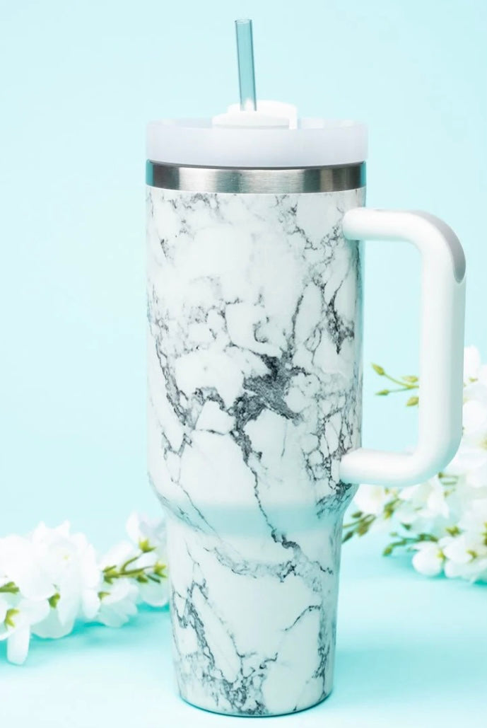 Marble Stainless Steel Handled Tumbler 40oz