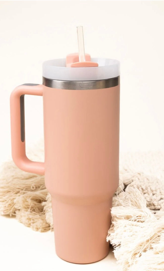 Peach Matte Stainless Steel Handled Tumbler