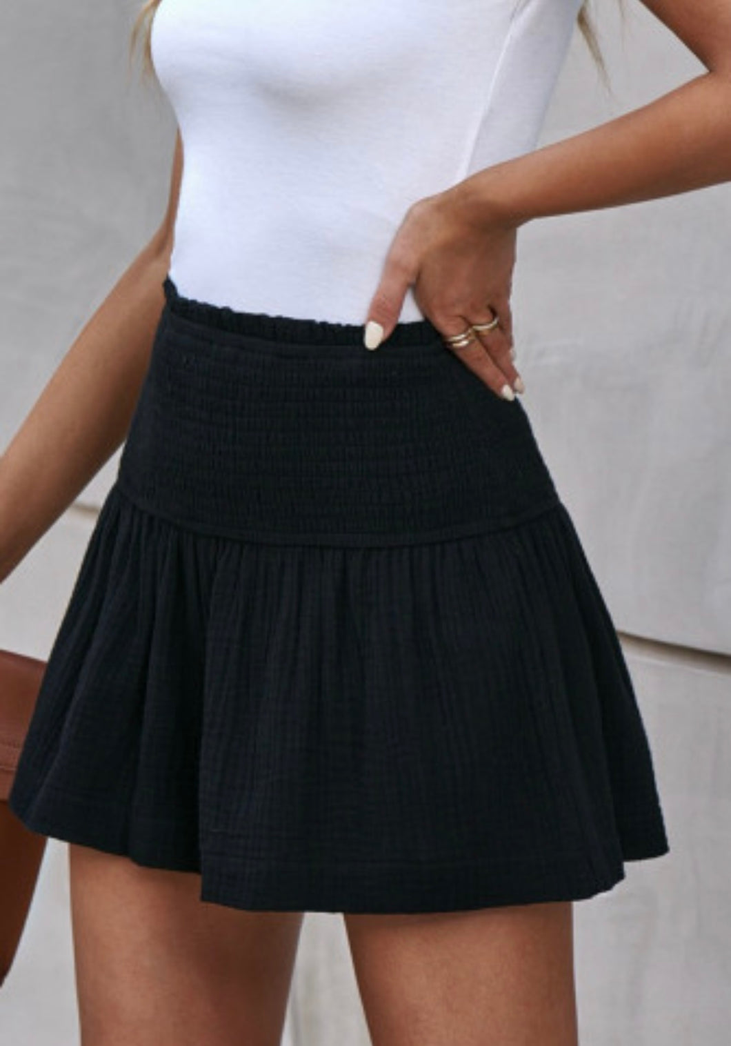 Black Smocked HighWaisted Shorts