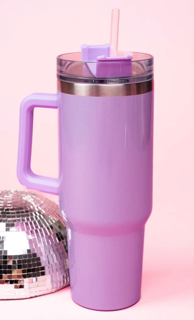 Sparkly & Shimmering Lilac Stainless Steel Handled Tumbler 40oz